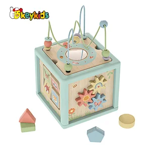 5 in 1 Shape Sorter Bead Maze Montessori Toys Wooden Activity Cube for Toddlers W11B313