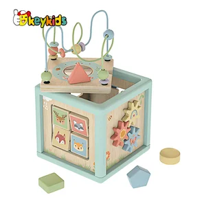 5 in 1 Shape Sorter Bead Maze Montessori Toys Wooden Activity Cube for Toddlers W11B313